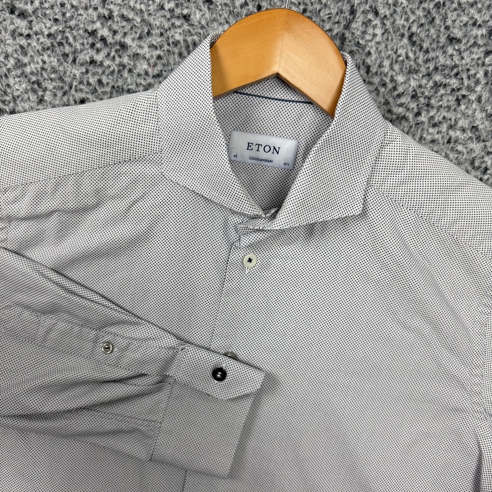 Eton Dress Shirt Mens 16.5 42 White Micro Dot Diamond Contemporary Fit Cotton
